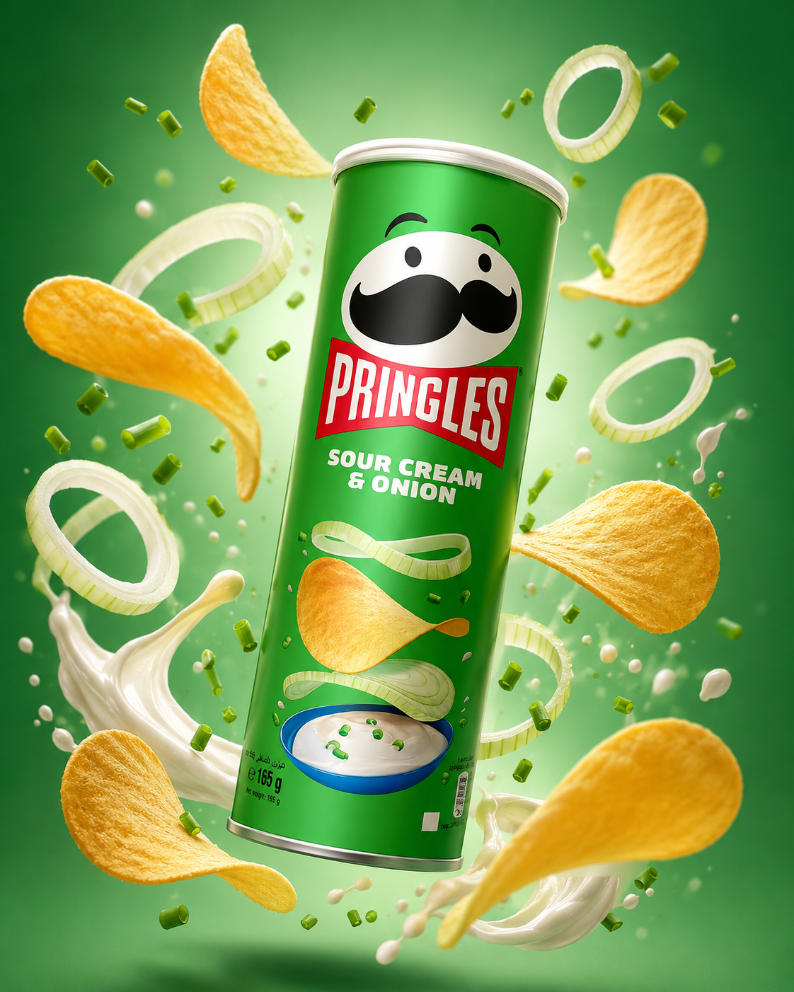 Bote de Pringles con chips flotando